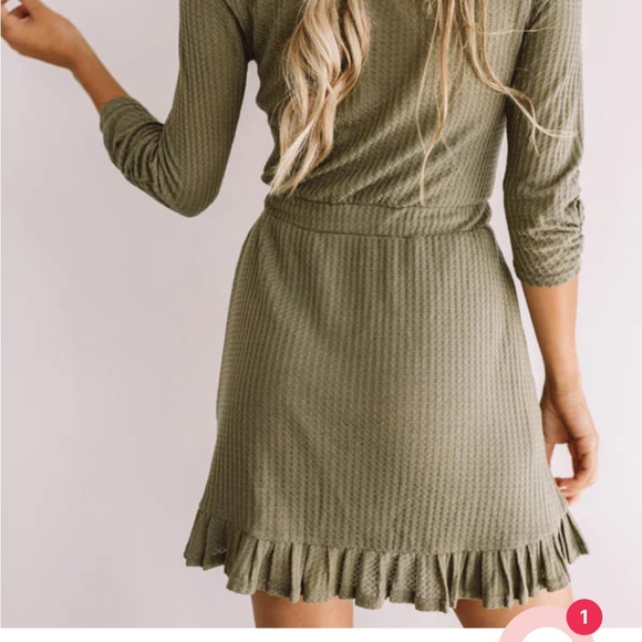 🎉HP 3X🎉Size Small Shop Impressions Sage Green Waffle Dress Tie Waist - Picture 2 of 6
